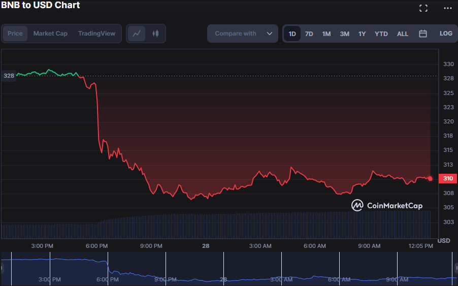 BNB/USD 24-hour price chart