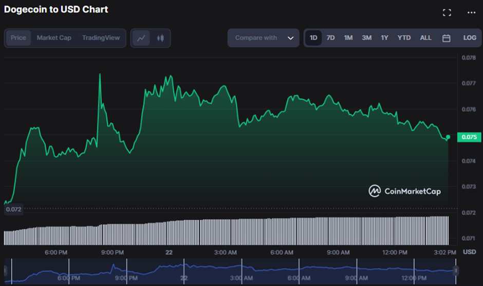 DOGE/USD 24-hour price chart