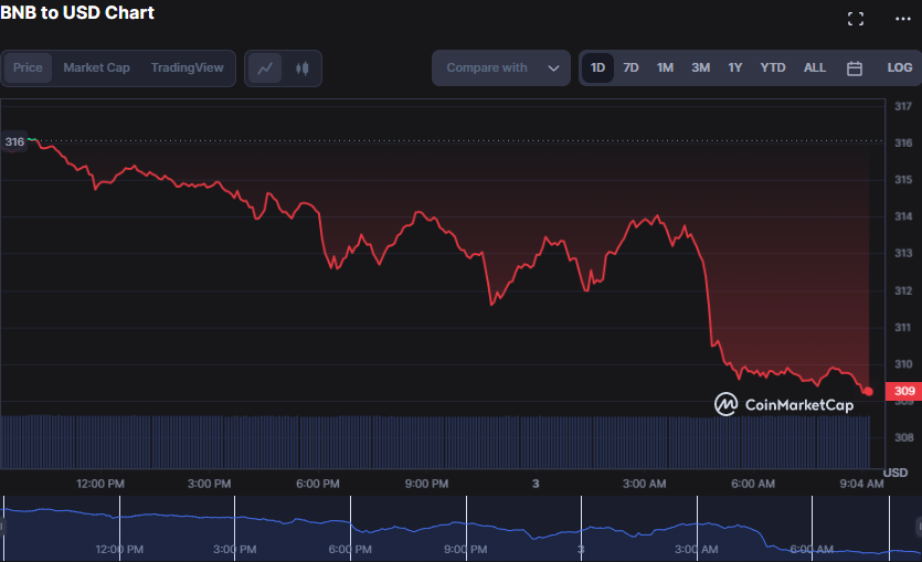 BNB/USD 24-hour price chart