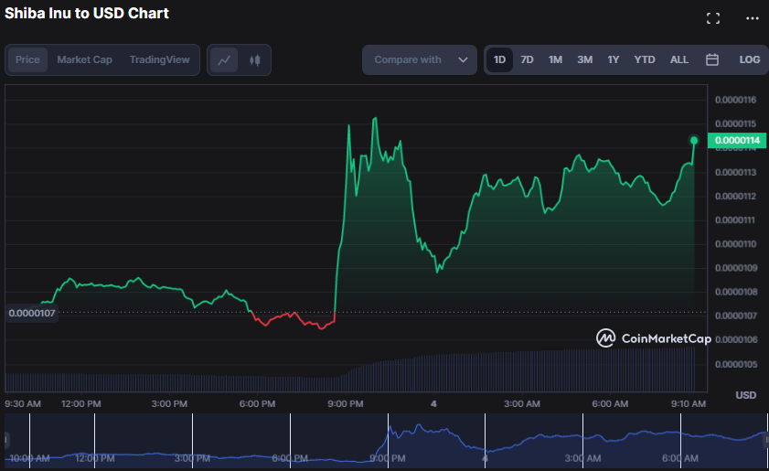 SHIB/USD 24-hour price chart