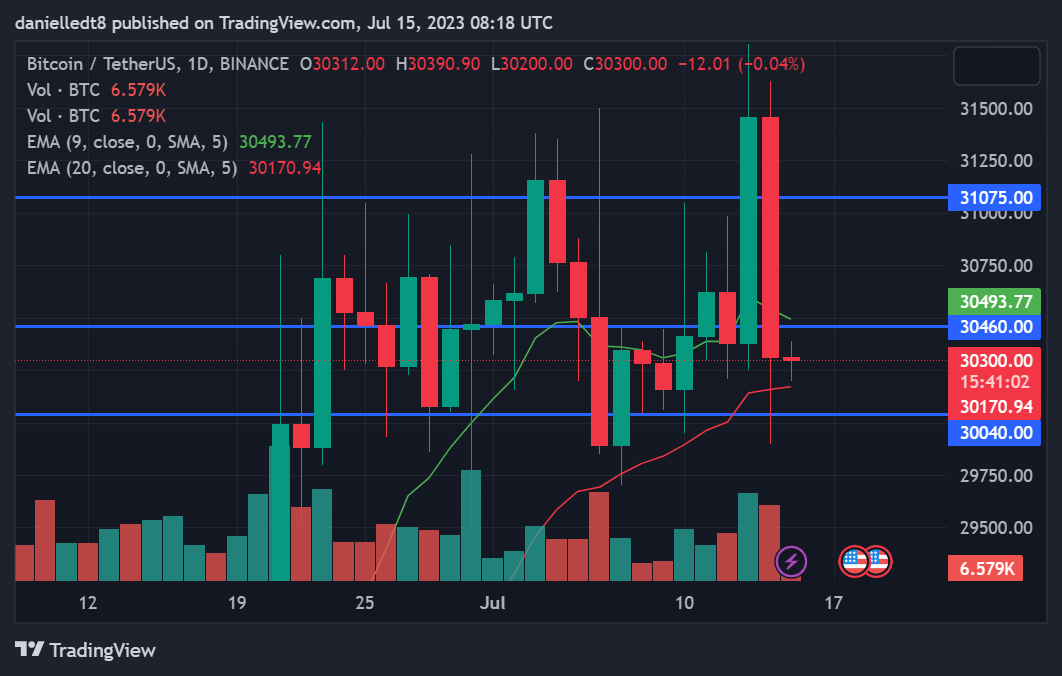 Daily chart for BTC/USDT