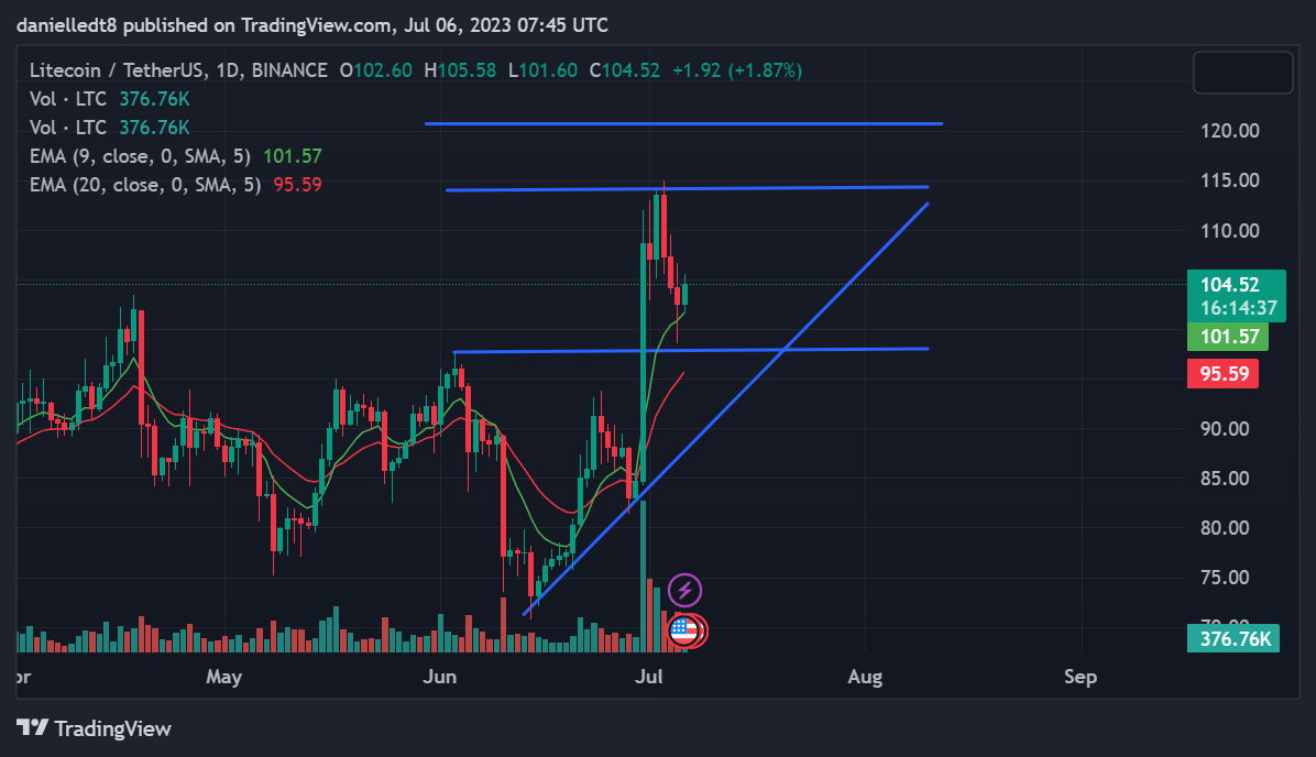 Daily chart for LTC/USDT