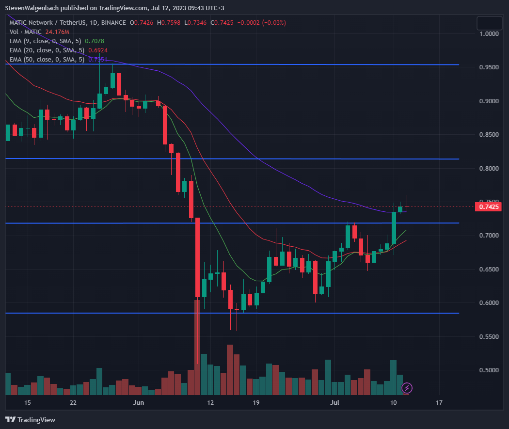 Daily chart for MATIC/USDT