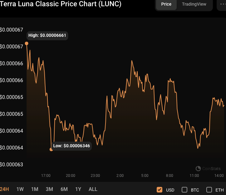 LUNC/USD 24-hour price chart