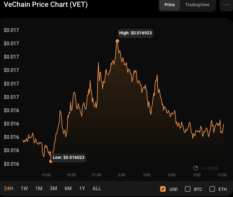 VET/USD 24-hour price chart