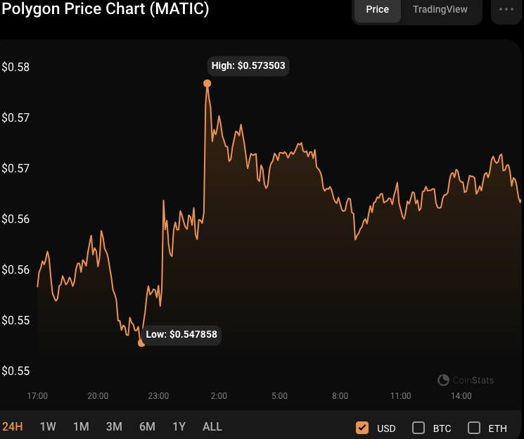 MATIC/USD 24-hour price chart