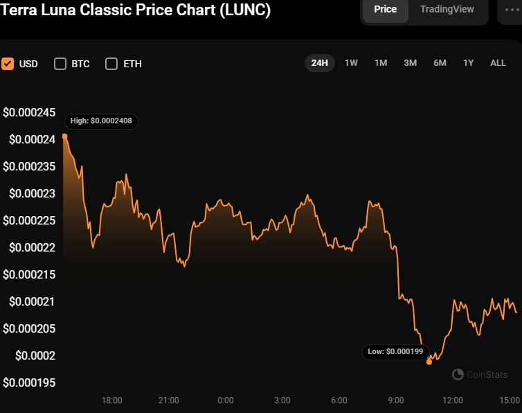 LUNC/USD 24-hour price chart