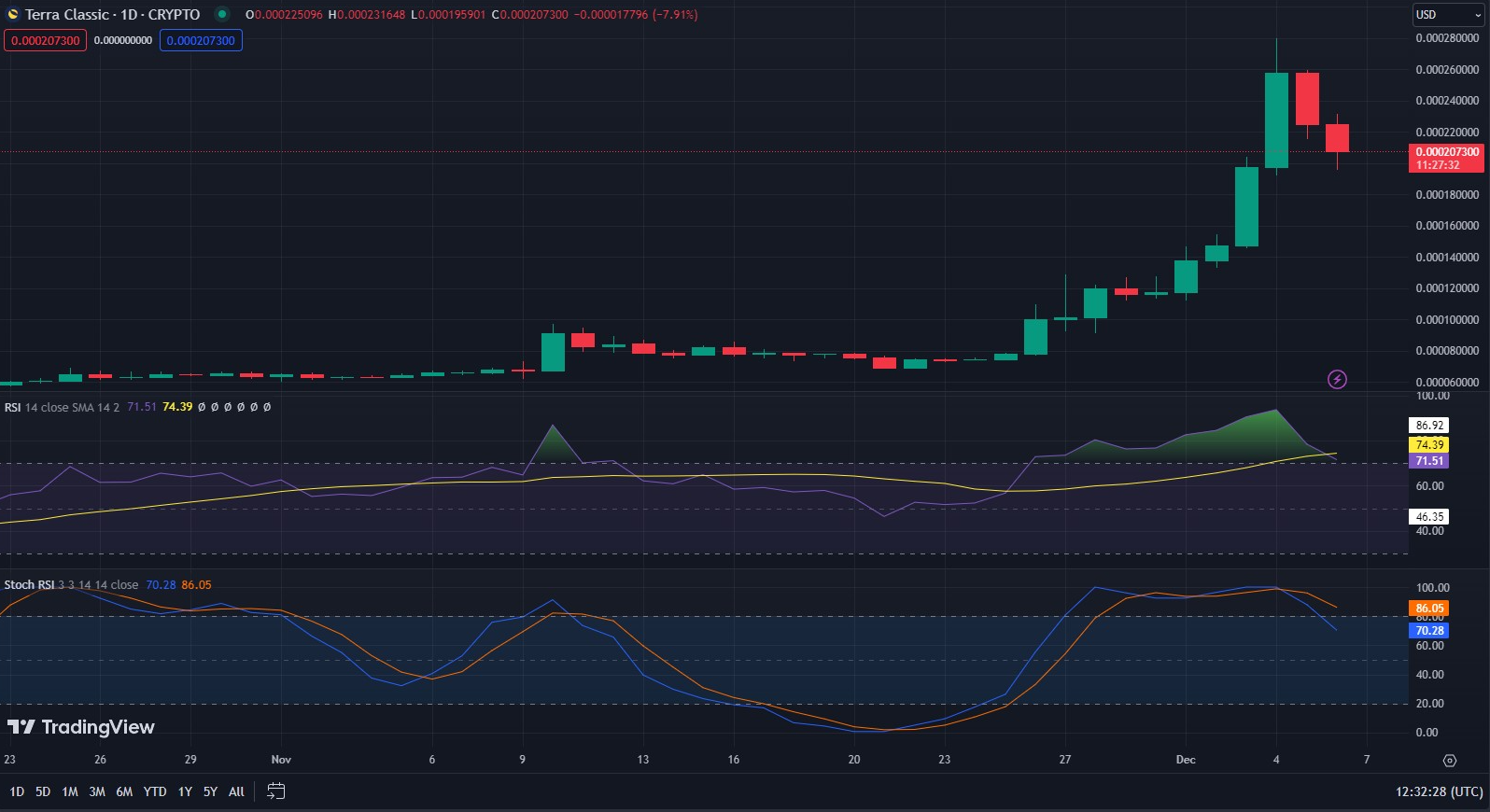 LUNC/USD 24-hour price chart