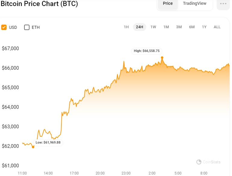 BTC/USD 24-Hour Chart