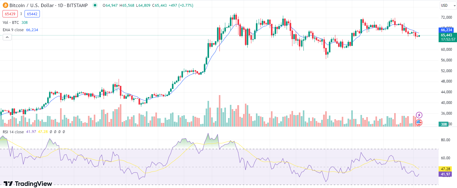 Market Watch: Bitcoin (BTC) Unable to Surpass $65K Milestone